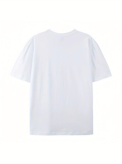 A Men's T-shirt, #1 Dad Pattern Print- Lightweight Breathable Crew Neck Short Sleeve Casual T-Shirt, Father's Day Gift, Summer Sports Casual Wear- Ideal Choice for Dad, Husband, Grandpa- All-Season White Shirt