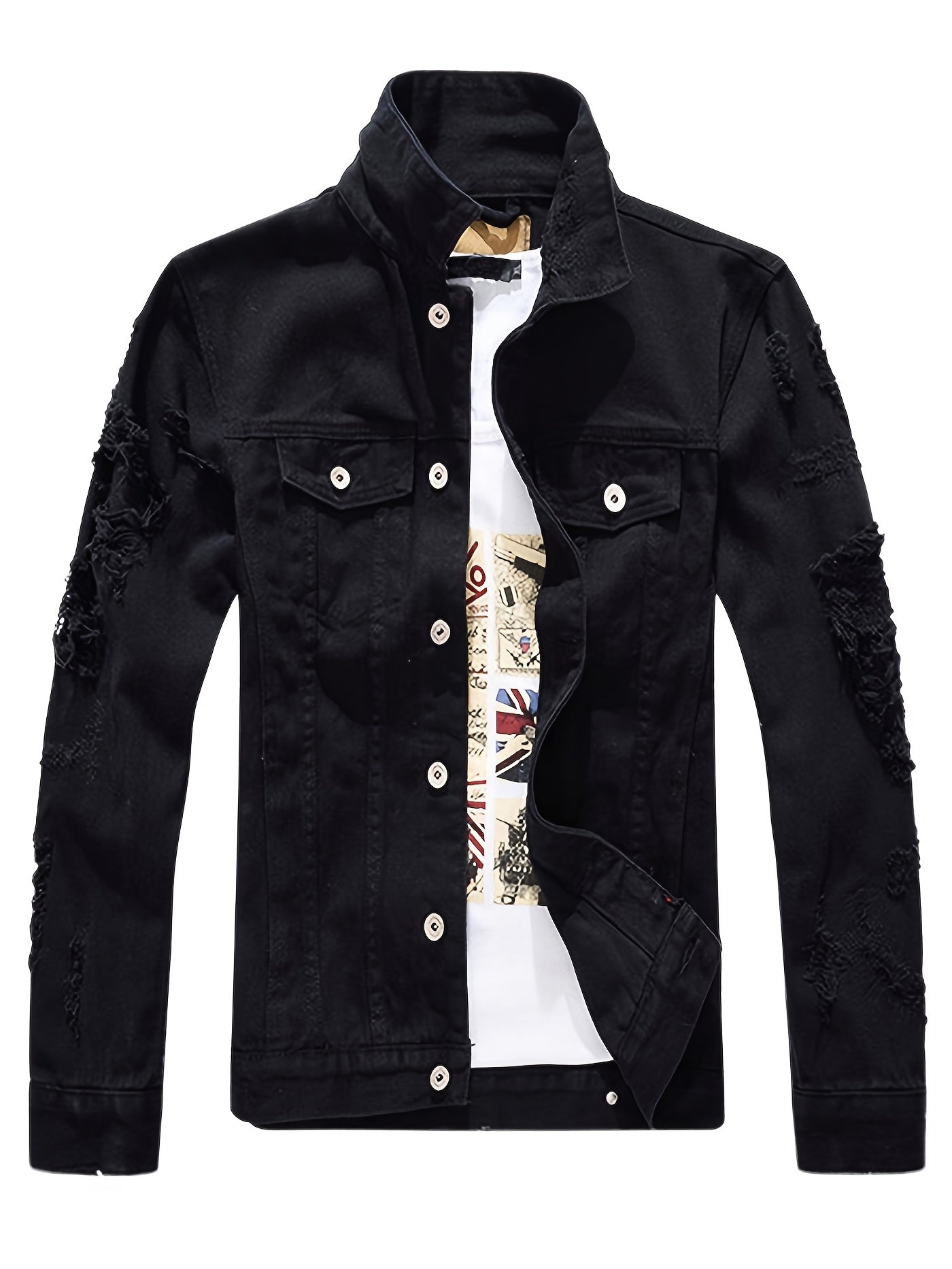 Men's Denim Jacket Fashion Slim Fit Ripped Cotton Stretch Denim Trendy Outerwear