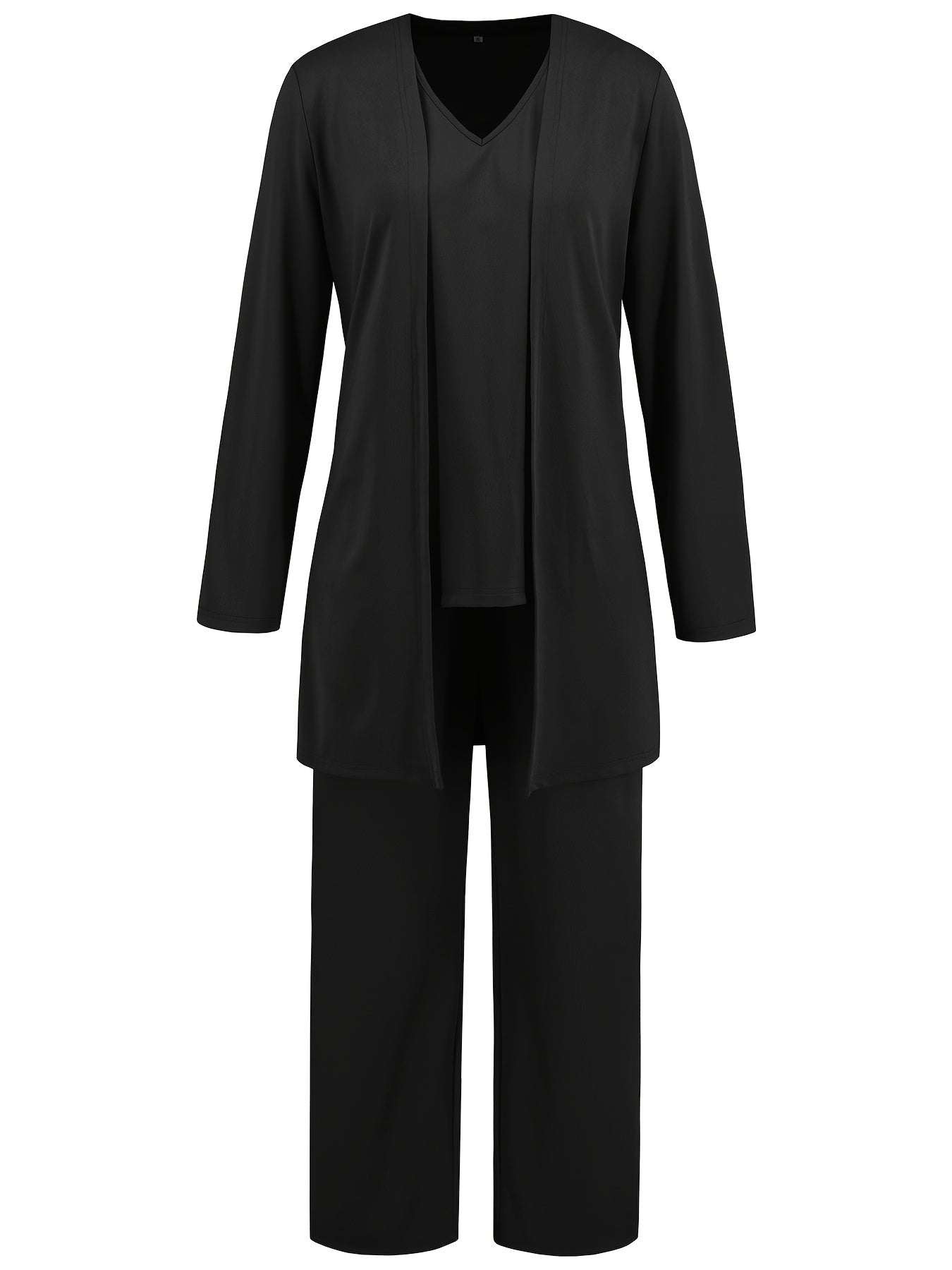 ZAFUL Women's Casual Business Long Sleeve Cardigan, V-Neck Vest Top, Straight Leg Trousers, Fashion Commuter Three-Piece Suit