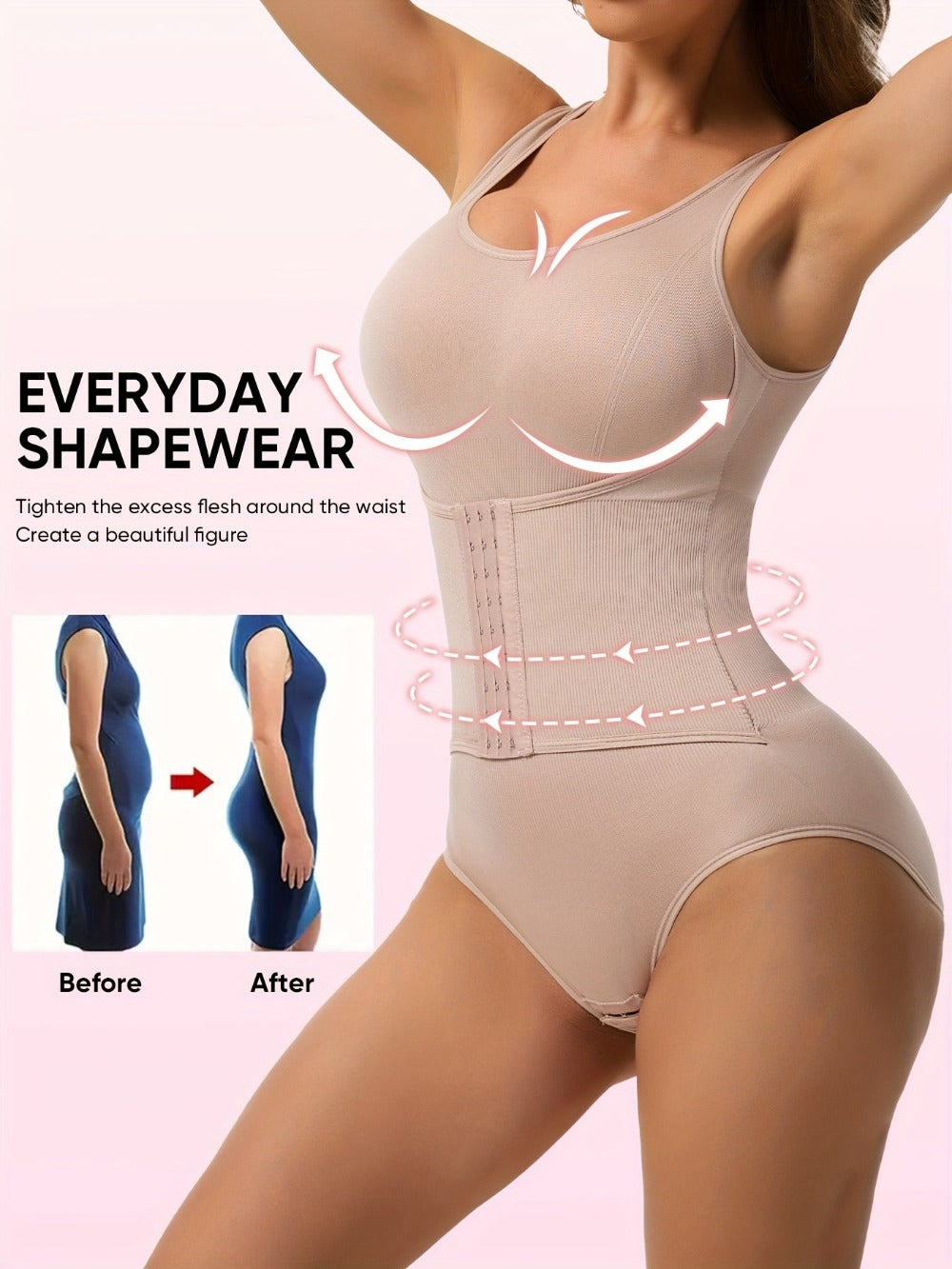 Women's Targeted Control Shapewear Bodysuit - Butt Lift Body Smoothing, Apricot