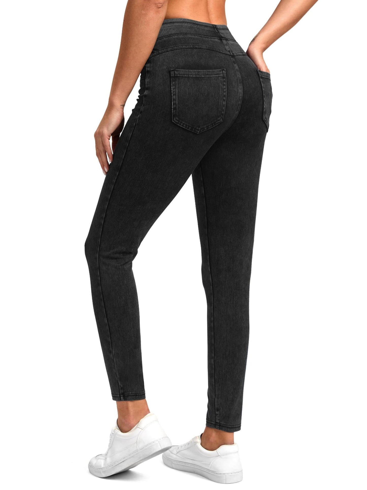 Jeggings Pull On Stretchy Jeans for Women High Waisted Skinny Jean Leggings Tummy Control Denim Pants with Pockets