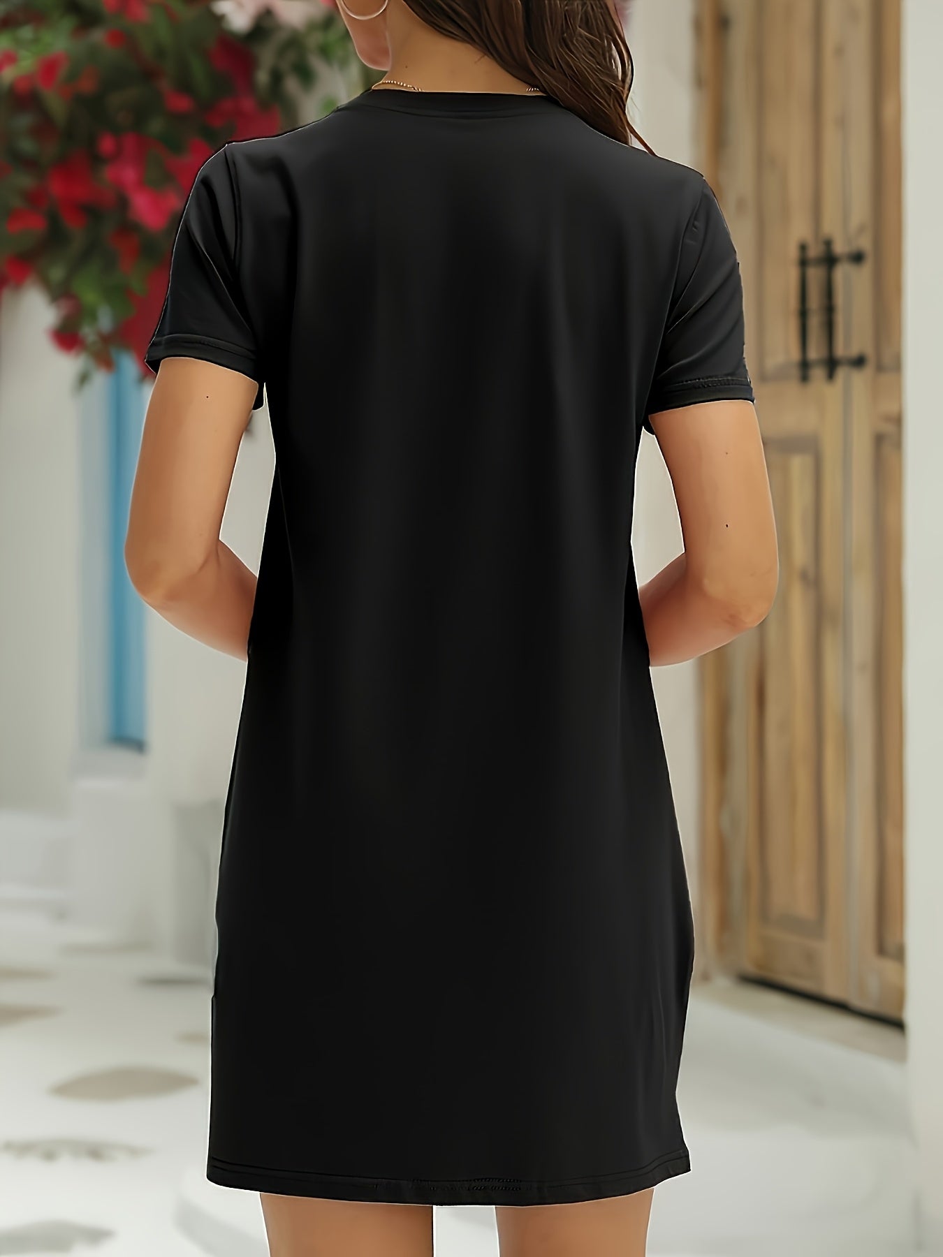 Women'S Spring Summer New Casual Heart Crown Leopard Print Pattern Round Neck T-Shirt Dress, Spring Summer Casual Short Sleeve Dress, Women'S Clothing, Short Sleeve Shirt, Pullover, Fashion Trendy Dress, Nightdress, Loungewear, T-Shirt, Gift Choice