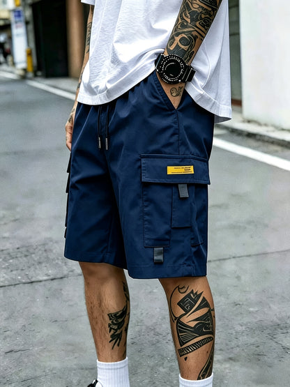 3PcsMen's Gray Cargo Shorts Drawstring Waist Loose Fit Multi-Pocket Lightweight Summer Casual Shorts, Men's Streetwear Outdoor Daily Bottoms