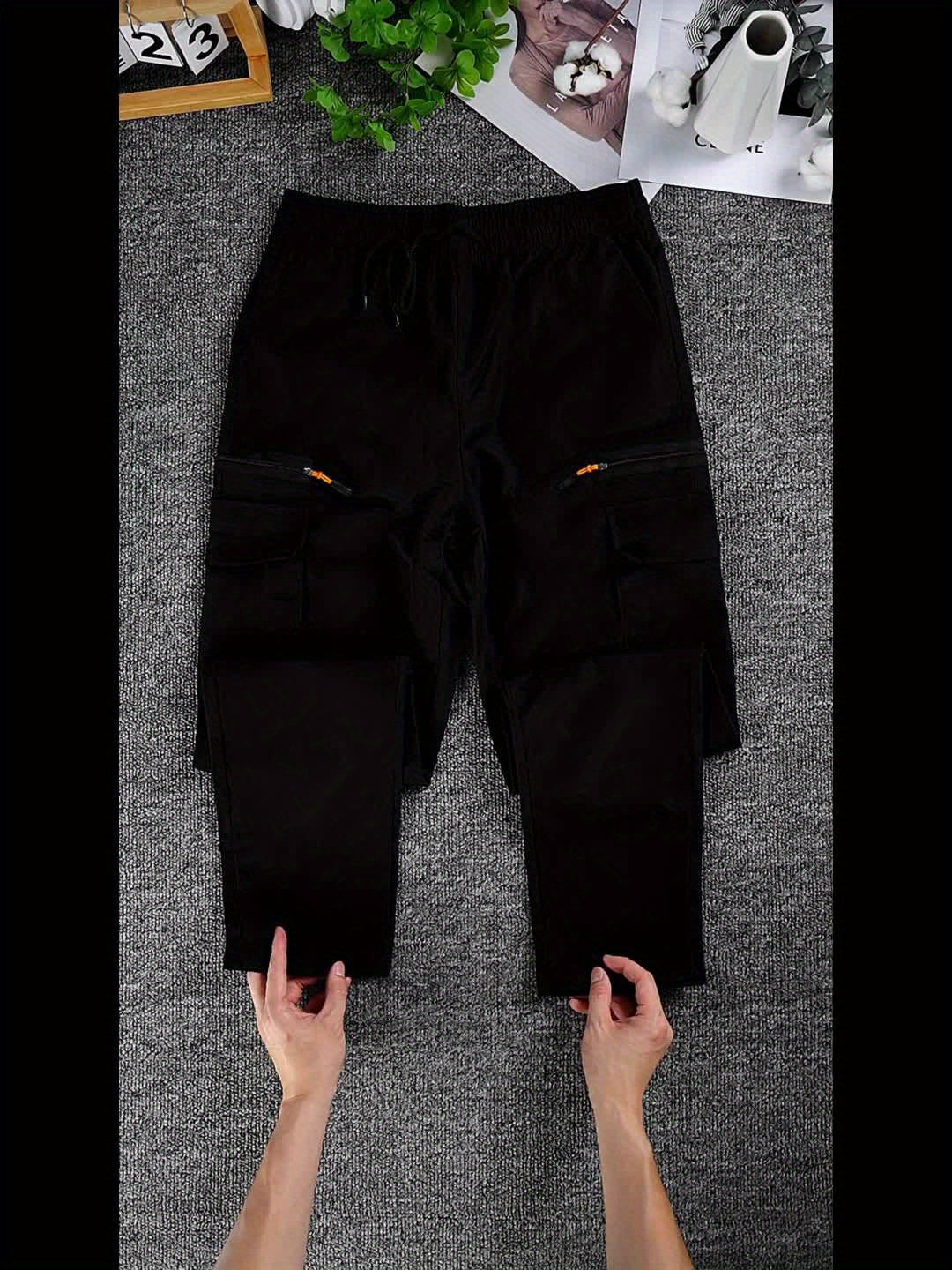 Set of 4 Men'S Long Pants with Cinched Waist And Multiple Pockets, Ideal for Outdoor Work Year-Round.