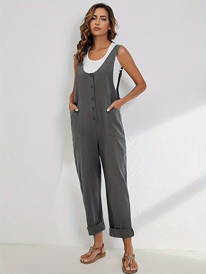 Women'S Overalls Linen Jumpsuits Loose Casual Jumpers with Pockets