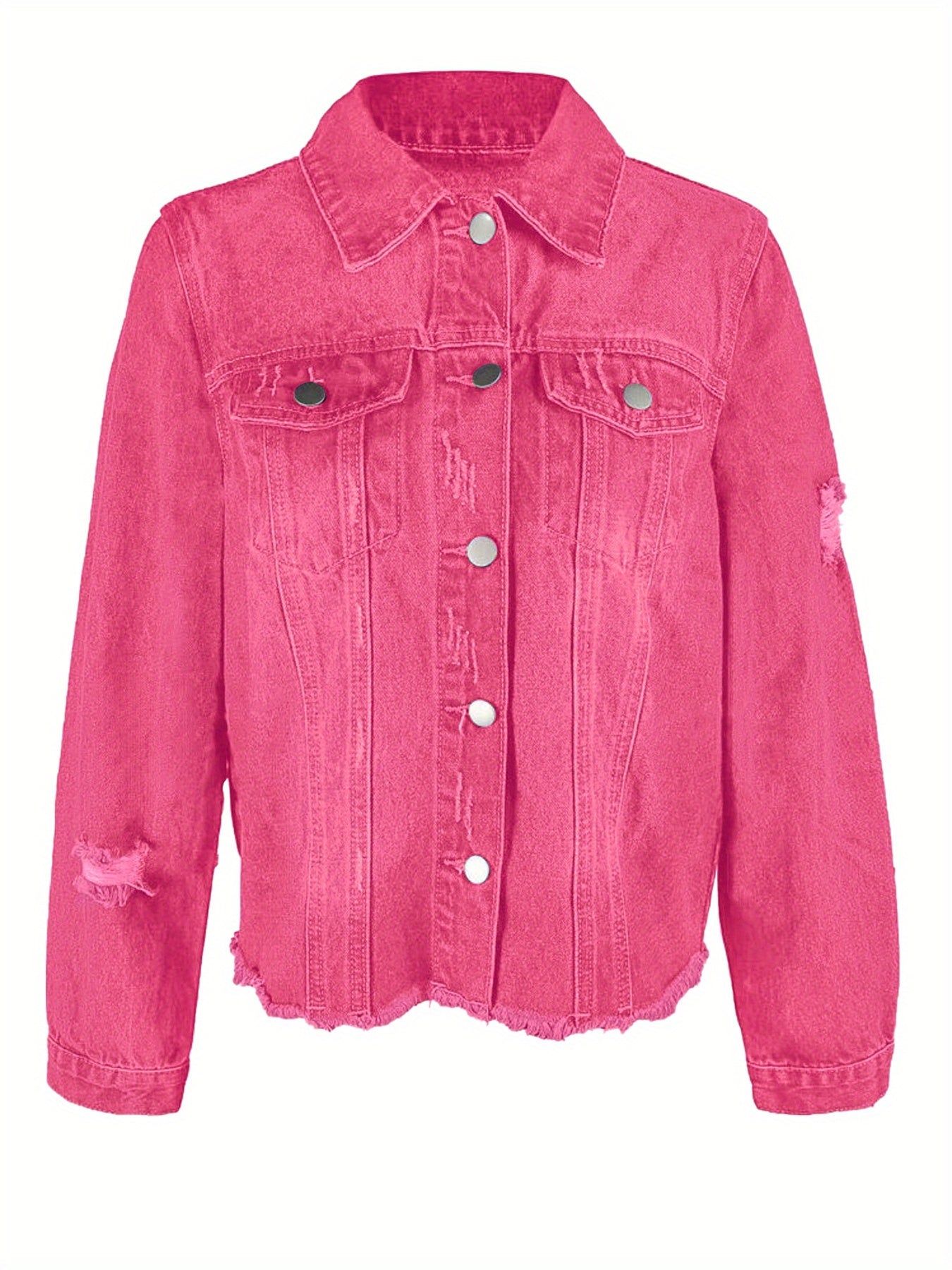 Women's Ripped Washed Button-Up Boyfriend Denim Jacket Coat with Pockets, Casual Classic Distressed Denim Outerwear TZ001