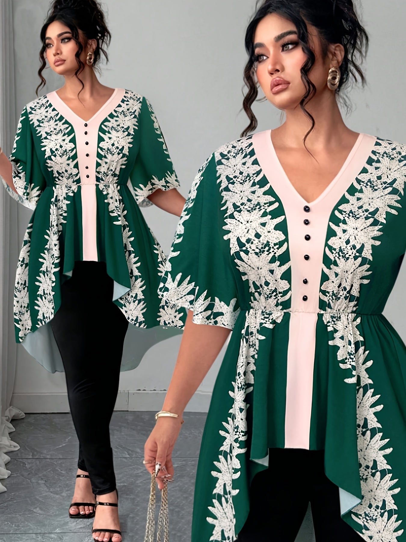 Women's White Polyester Printed V-Neck Dress - product view 32