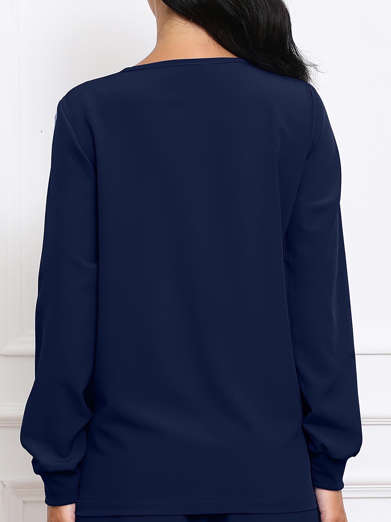 Women's V-Neck Long Sleeve Matte Breathable S Uniform Pockets Wash Clothes Work Shirt Scrubbing Top