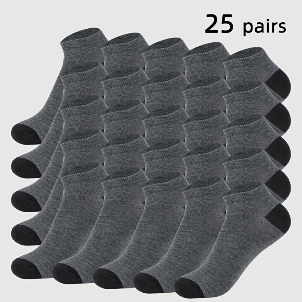 Men's Colorblock Ankle Socks - 25-Pair Pack