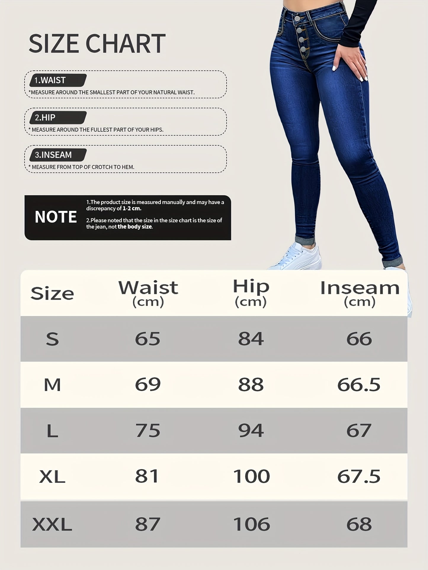 [Sexy High Waisted Skinny Jeans] Stretchy Non-See-Through High Waisted Skinny Jeans for Women | Button-Fly Closure, All-Season Tight Leg Fit, Trendy Streetwear, Sleek Silhouette, Quality Stitching, Fashionable Bottoms, Casual Dressers