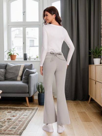 Elegant Plaid Flare Trousers for Women Featuring a High Waist And Tie Belt, Designed for a Slim Fit with Pockets, Perfect for Office Wear