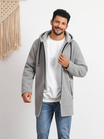 Men's Casual Hoodie, Hooded Mid Length Coat, Lined Zip Up Hoodie, Stylish Slim Fit Hoodie with Pockets, Suitable for Daily Wear, Outdoor Activities And Street