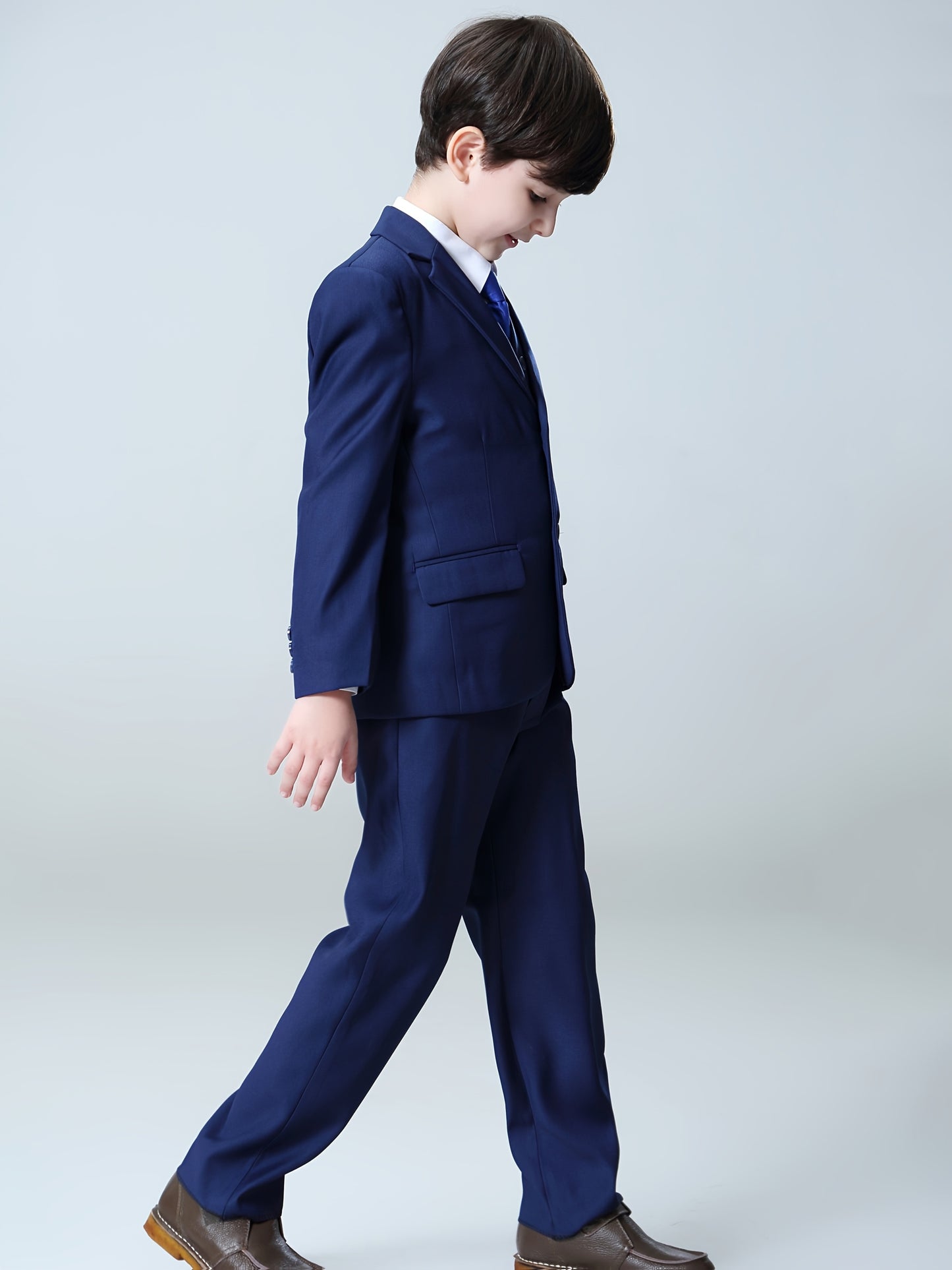NIMBLE Boys Formal Suit Set Jacket Vest Trousers 3pcs 3-13Y Children Party Clothes Host Wedding Available In Four Colors Blue Black Khaki Navy Blue