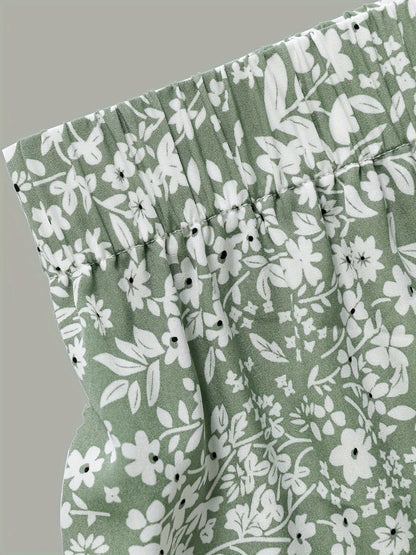 Women'S Summer Floral Print Wide-Leg Pants with Elastic Waist - High-Waisted, Flowy Design, White & Black Leaf Pattern, Perfect for Vacation or Casual Outings, Vacation Outfit | Floral Print Pants | Texture
