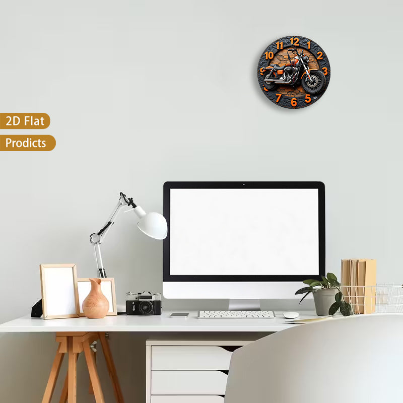 2D Flat 1pc 12inch Motorcycle Design Wooden Nursery Wall Clock Silent Non-Ticking Perfect For Kitchen, Bedroom, Office, Living Room, Battery-Powered(1 AA Required, Not Inclu Ded)