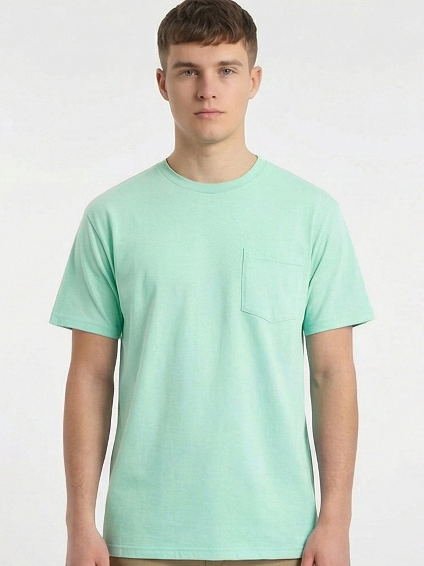 5pcs Men Unisex 100 Cotton Pocket T Shirts Short Sleeve Crew Neck Loose Fit Solid - product view 26