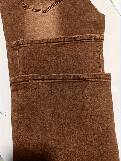 Women's High-Waisted Stretch Jeans - Wide-Leg Bell-Bottom Flared Pants with Cross-Waist , -Like Rayon//Spandex (75/23/2%), All-Season Casual to Dressy Wear, Wrinkle-Resistant Trousers