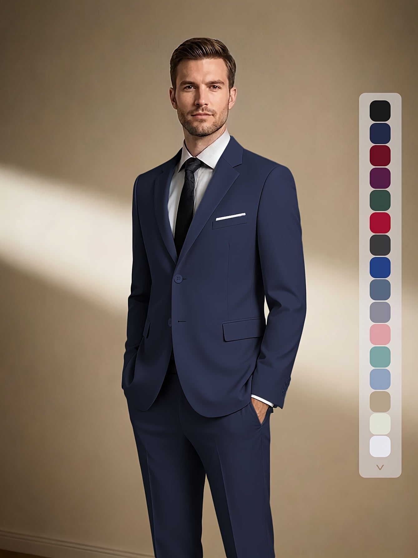 Men's Suits for Men, Trajes Para Hombres Elegantes - Solid Color Serge Blazer Pants Set, Slim Fit Modern Men's 2pcs Suit for Business, Formal & Graduation Events