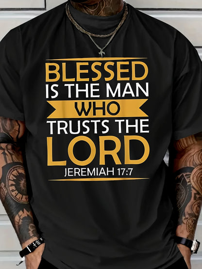 Men'S Jeremiah 17:7 "Blessed Are Those Who Trust in the Lord" Print T-Shirt | Soft and Breathable, Short Sleeve, Crew Neck, Casual Style, Suitable for All Seasons and Church Wear