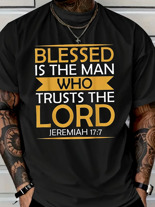 Men'S Jeremiah 17:7 "Blessed Are Those Who Trust in the Lord" Print T-Shirt | Soft and Breathable, Short Sleeve, Crew Neck, Casual Style, Suitable for All Seasons and Church Wear