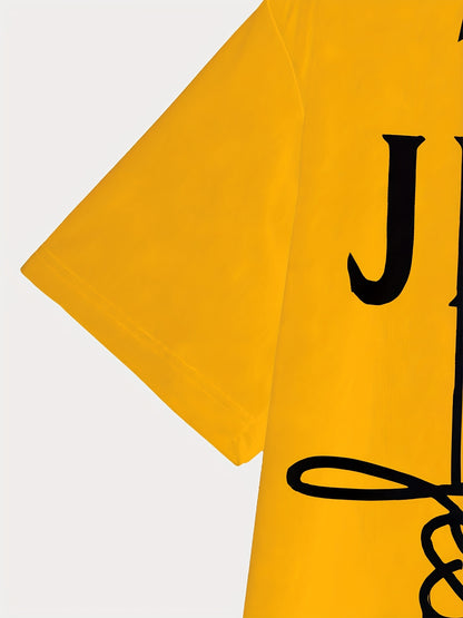 Men'S T-Shirt Featuring a Design - Black with a Yellow Cross And The Word ' ' in 3D Letters, Short Sleeves And a Crew Neck, Ideal for Casual Outdoor Wear Throughout The Year, a Great Gift for Him, Motivational Apparel