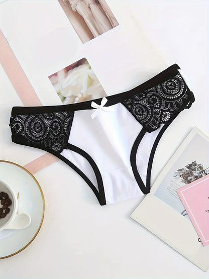 12PCS, Seamless Women's Daily Sports Underwear, Low Waist Comfortable Cotton Splicing Triangle Pants, Lace Lace Bow Underwear Underwear