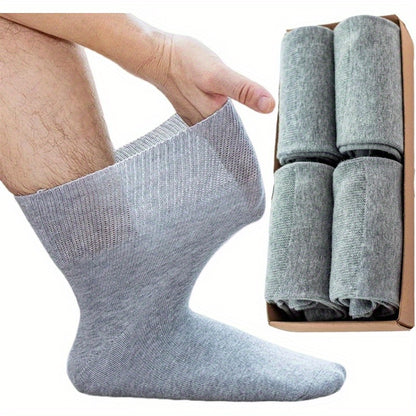 4 Pairs Men'S Socks - Wide Tube Design for Neuropathy & Blood Circulation Care, Loose Fit with Arch Support & Targeted Compression, Daily & Special Occasion Socks, Machine Washable - Ideal for Elderly, Diabetic Foot Care & Circulation Issues (Value