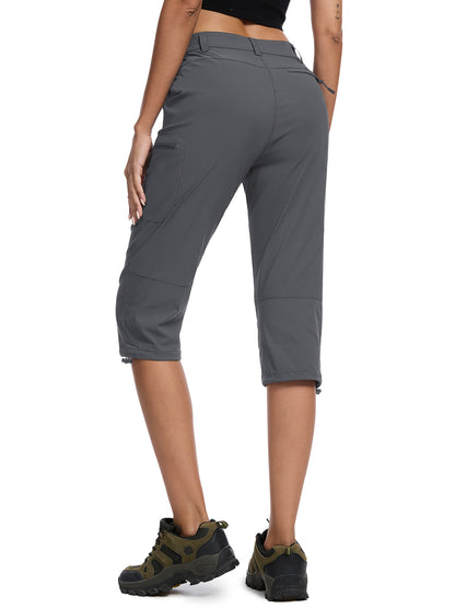 Women'S Summer Hiking Capri Pants - Lightweight, Quick Dry, Stretchy, Zipper Pockets, Adjustable Waist & Cuffs For Outdoor Travel, Hiking, Camping, Fishing, Casual Wear Long Shorts