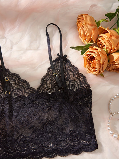 Elegant Blue Lace Sexy Lingerie Set with Floral Pattern - Includes Strapless Bra, Corset, and Thong, Bow Details, Adult Women's Semi-Transparent Seduction Briefs, Exotic Apparel|Floral Lace Set|Strapless Design