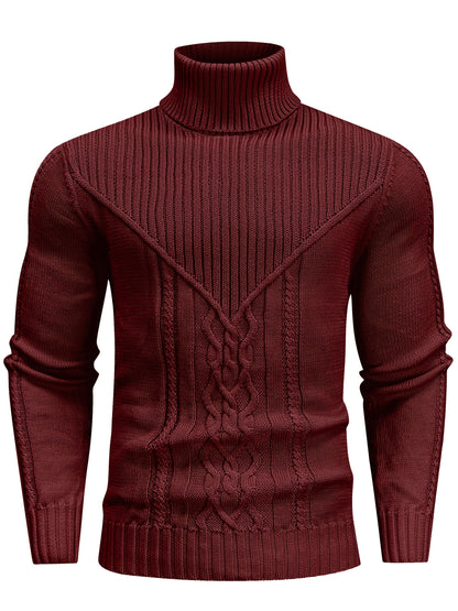 Men's Mature Casual Vintage Twisted Turtleneck Knit Pullover