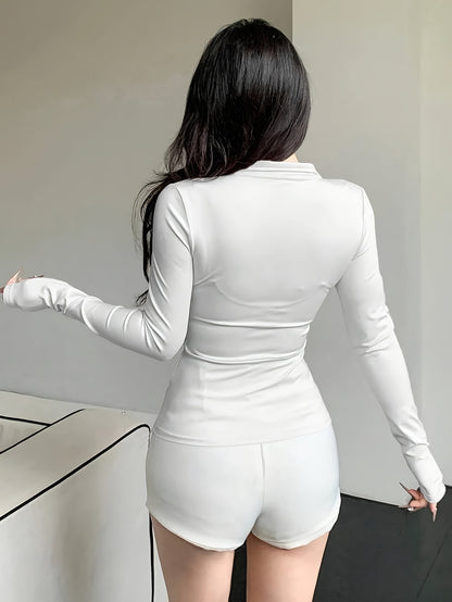 Women'S Athletic Stand Collar Zip-Up Long Sleeve Slim Jacket Waist-Cinching Fitness Casual Sport Top