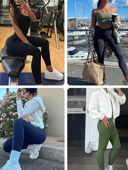 Plus Size 6pcs Set Women's Pockets Yoga Pants, Fitness Running Compression Leggings Butt Lift High Waisted Tummy Control Slimming Yoga Pants WithPockets, Workout Running