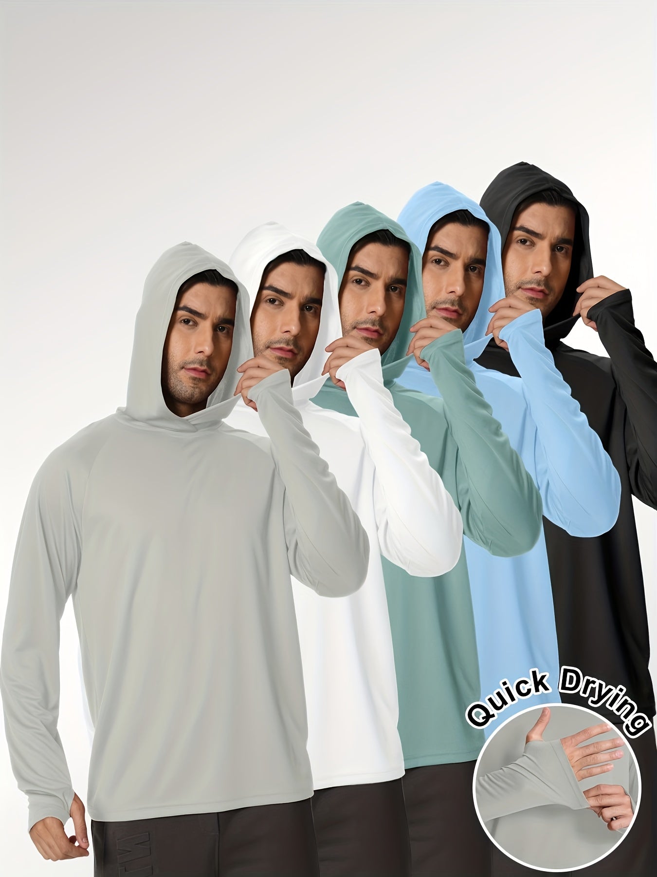Set of 5 Men'S Sports Hoodies with Long Sleeves, Designed for Fishing, Offering And Made from Lightweight Rash Guard Material