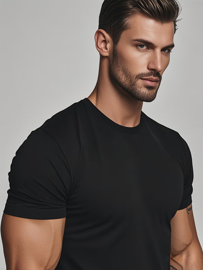 4pcs Men's Summer Cotton Solid Color T-shirt Lightweight Round Neck T-shirt Tops, Daily Casual for Summer Sports-5001