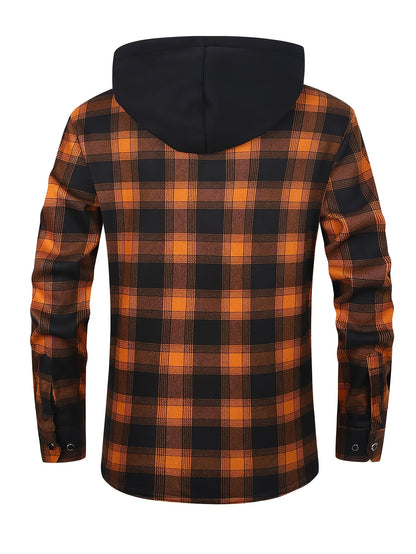 New Men'S Plaid Hooded Long-Sleeved Shirt Outdoor Casual Shirt Jacket | Flannel with Pocket Double Bag Double | Inner Lining Is Thickened | Thermal Shirt