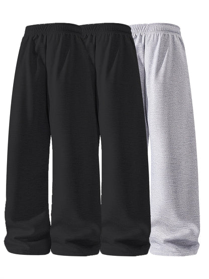 3pcs Men's Lightweight Soft Joggers - Loose Fit Straight Leg Pants Waist, Light Grey & Black/Dark Grey, All-Season Comfort Suitable for Gym, Casual Wear, Everyday Use - Straightforward Casual Style (Stock Available)
