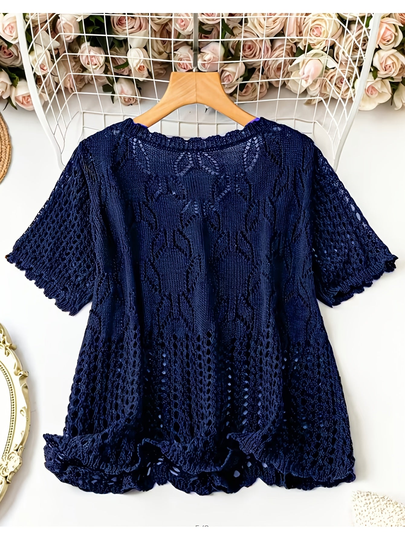 Plus Size - Large Size Women'S Casual Cardigan Light And Thin Short Sleeved Pearl Button, Semi Transparent, Round Neck All Season Versatile Layered Top