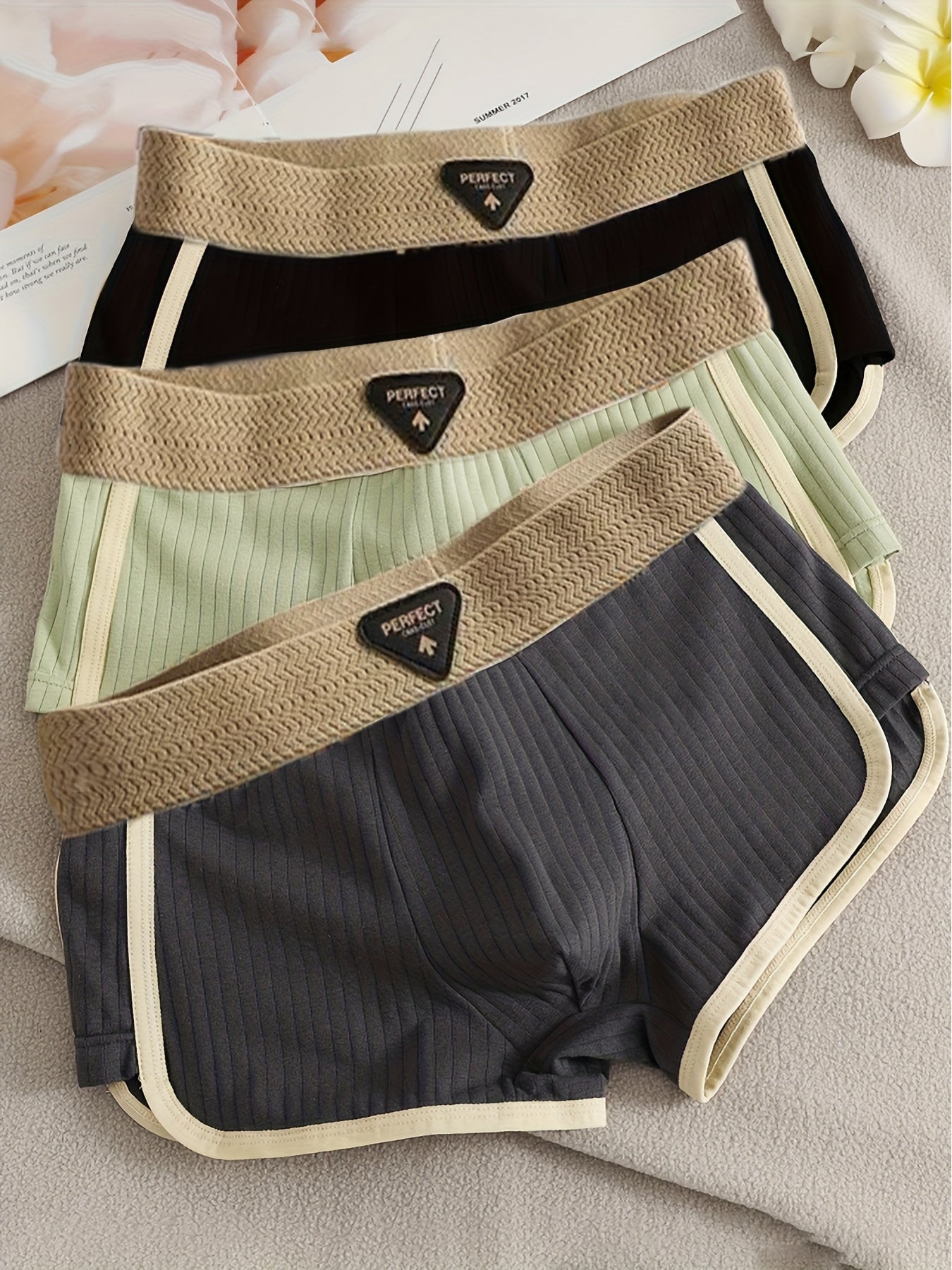 3pcs Men's Ribbed Boxer Briefs - Ultra Soft & Breathable Stretchy Underwear, Striped Casual Boxer Shorts for Running & Casual Attire, Machine Washable, Elegant Waistband, Comfortable Fit