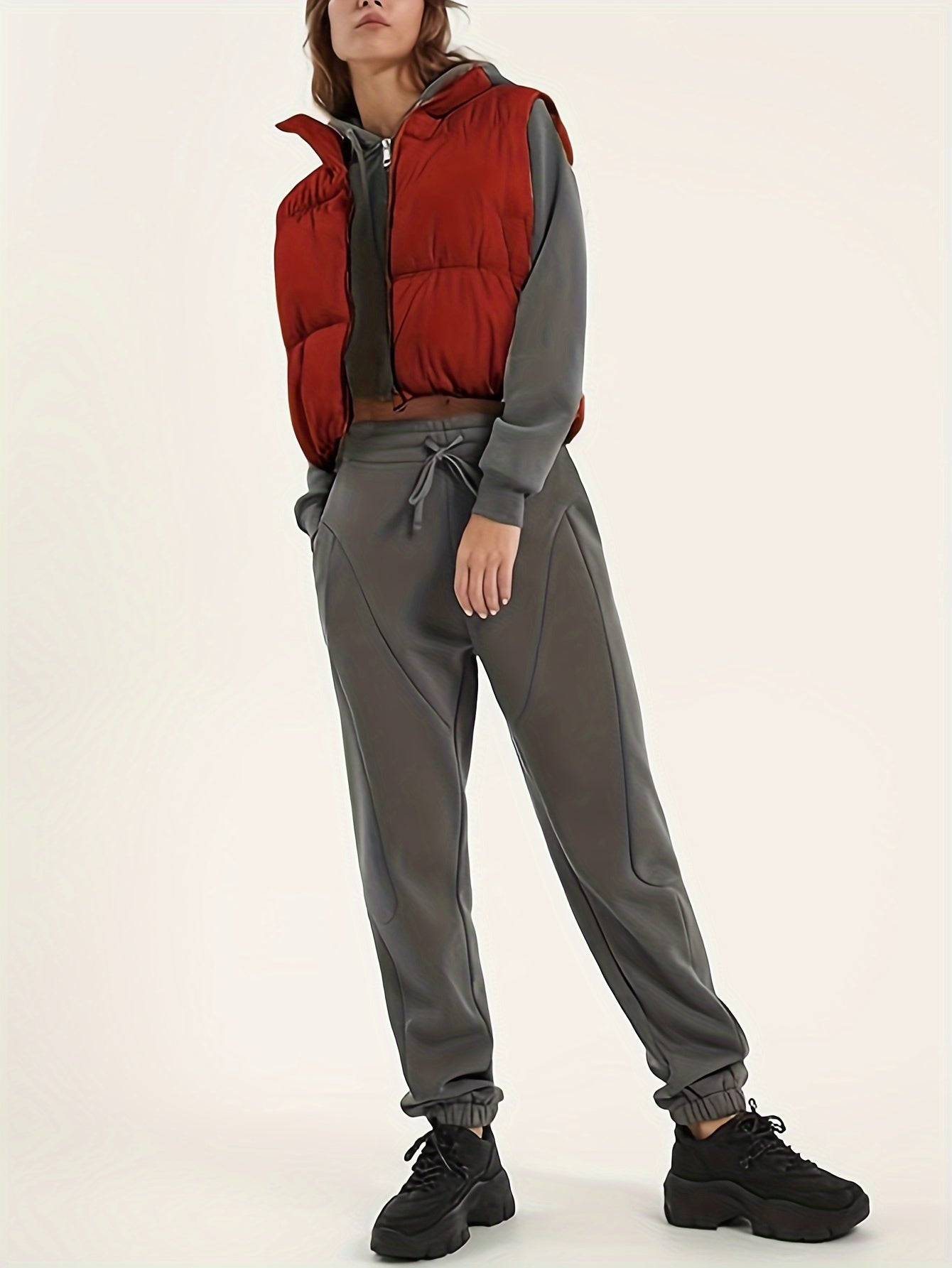 Womens Cropped Vest Zip Up Stand Collar Sleeveless Padded Cropped Vest