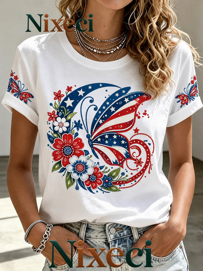 Men's Patriotic T-Shirt - Crew Neck Short Sleeve Travel Style