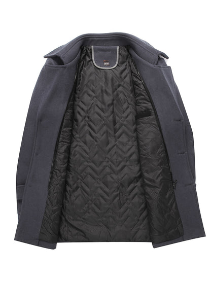Men'S Wool Blend Coat with Detachable Soft Scarf Notched Collar Single Breasted Overcoat