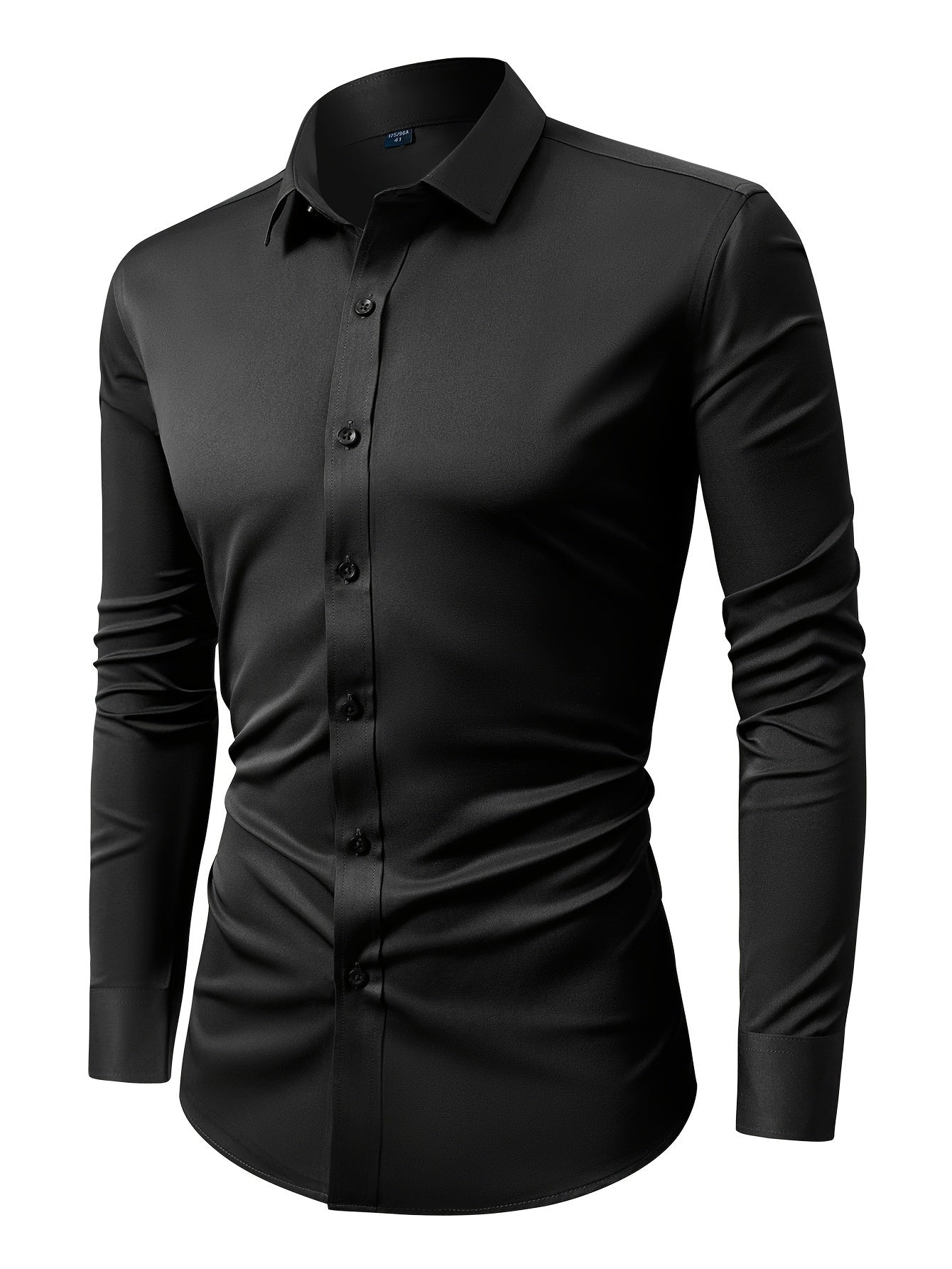 Men'S Long-Sleeve Formal Shirt with a Four-Sided Stretch, Wrinkle-Free Design, Suitable for Business Casual Wear, Ideal for White-Collar Work Environments