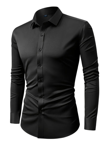 Men'S Long-Sleeve Formal Shirt with a Four-Sided Stretch, Wrinkle-Free Design, Suitable for Business Casual Wear, Ideal for White-Collar Work Environments