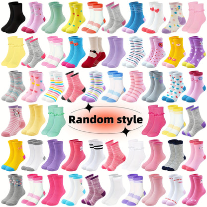 24 Pairs Of Mid-calf Socks for Girls Aged 1 to 14, Cartoon Style, Solid Color And Lace Lace, Randomly Dispatched. Local Warehouse Shipping, Available for Delivery Within 2 to 5 Days