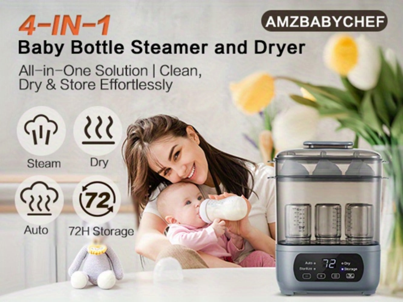Bottle Sterilizer - Electric Steamer Dryer 4-in-1