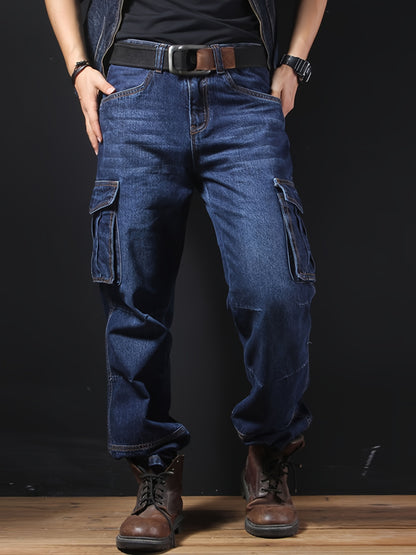 Men'S Outdoor Casual Motorcycle Workwear Multi- Denim Biker Cargo Jeans Trousers
