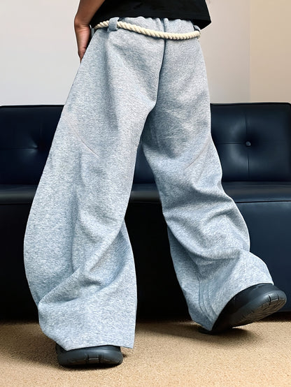 Men's Baggy Wide Leg Sweatpants with Drawstring Elastic Waist Casual Loose Fit Blend Track Pants with Pockets