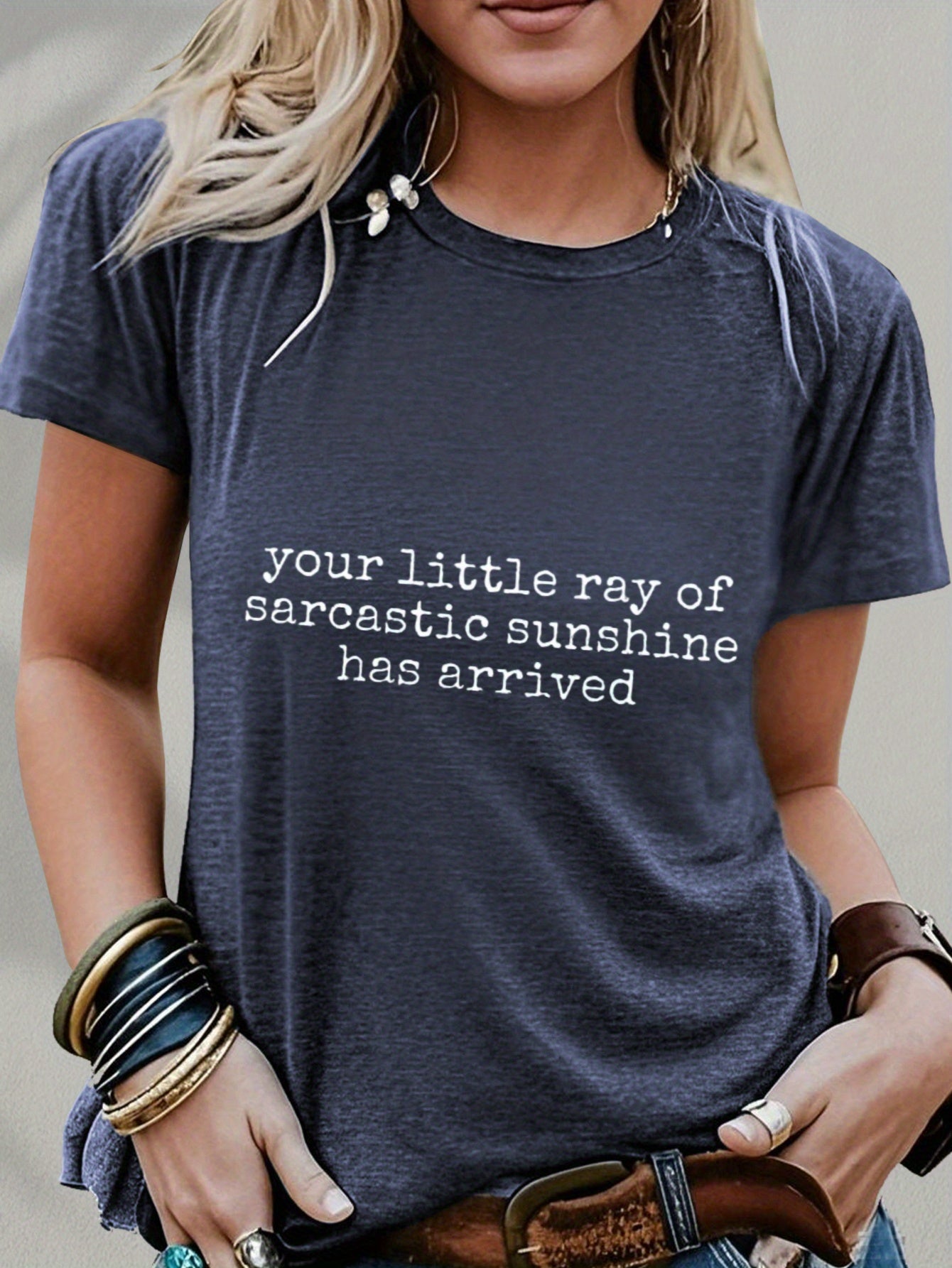 Women's Funny Slogan T-Shirt "Your Little Sarcastic Sunshine" - Short Sleeve Casual Round Neck Tee with Witty Lettering, Sarcastic Humor Apparel for Daily Wear, Machine Washable Comfortable Statement Shirt