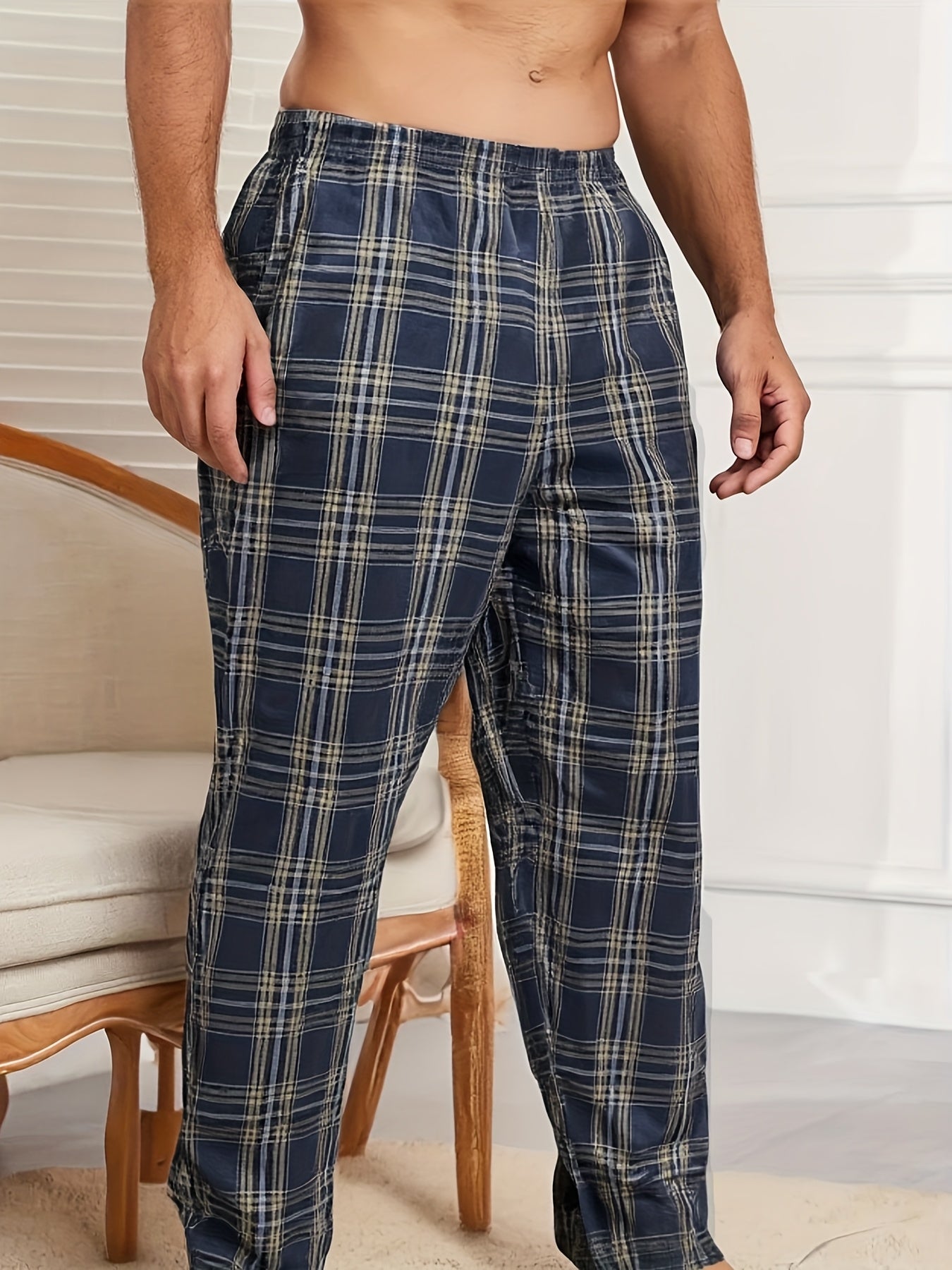 4 Pieces Of Men's Casual Plaid Trousers Pajamas For Spring And Summer, Fashion Trendy Pants Pajamas For Autumn And Winter Loungewear Mens Clothes Pajamas For Men Pajama Pants Mens Pajama Pants Pijama De Hombre