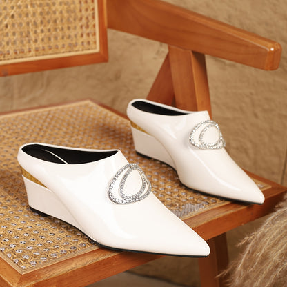 Heeled Pointed Shoes, Patent High Heels, Deep-mouthed Sandals, One-foot Pedals, Thick-soled Shoes, Simple And Fashionable Four-season Shoes, Neutral Shoes, Wedge-shiny Shoes, Women Shoes